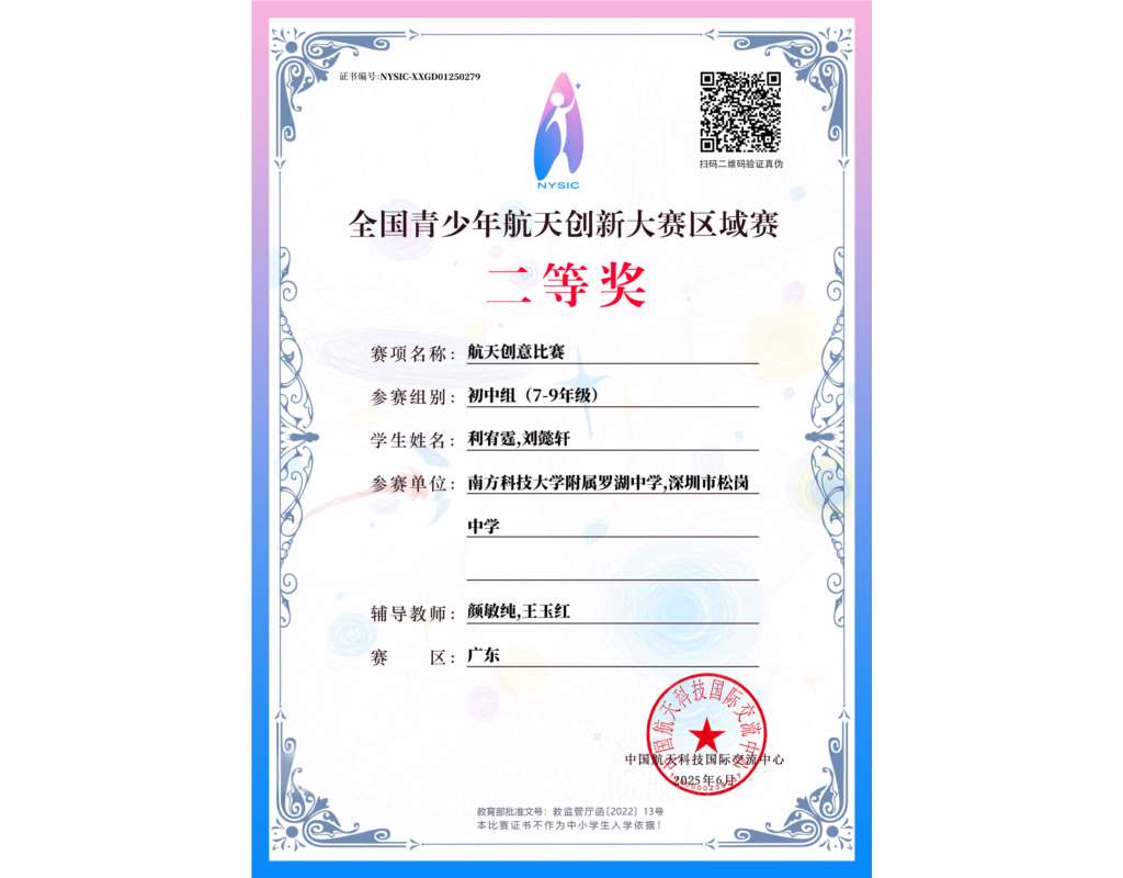 全国青少年航大创新大赛又域赛 二等奖