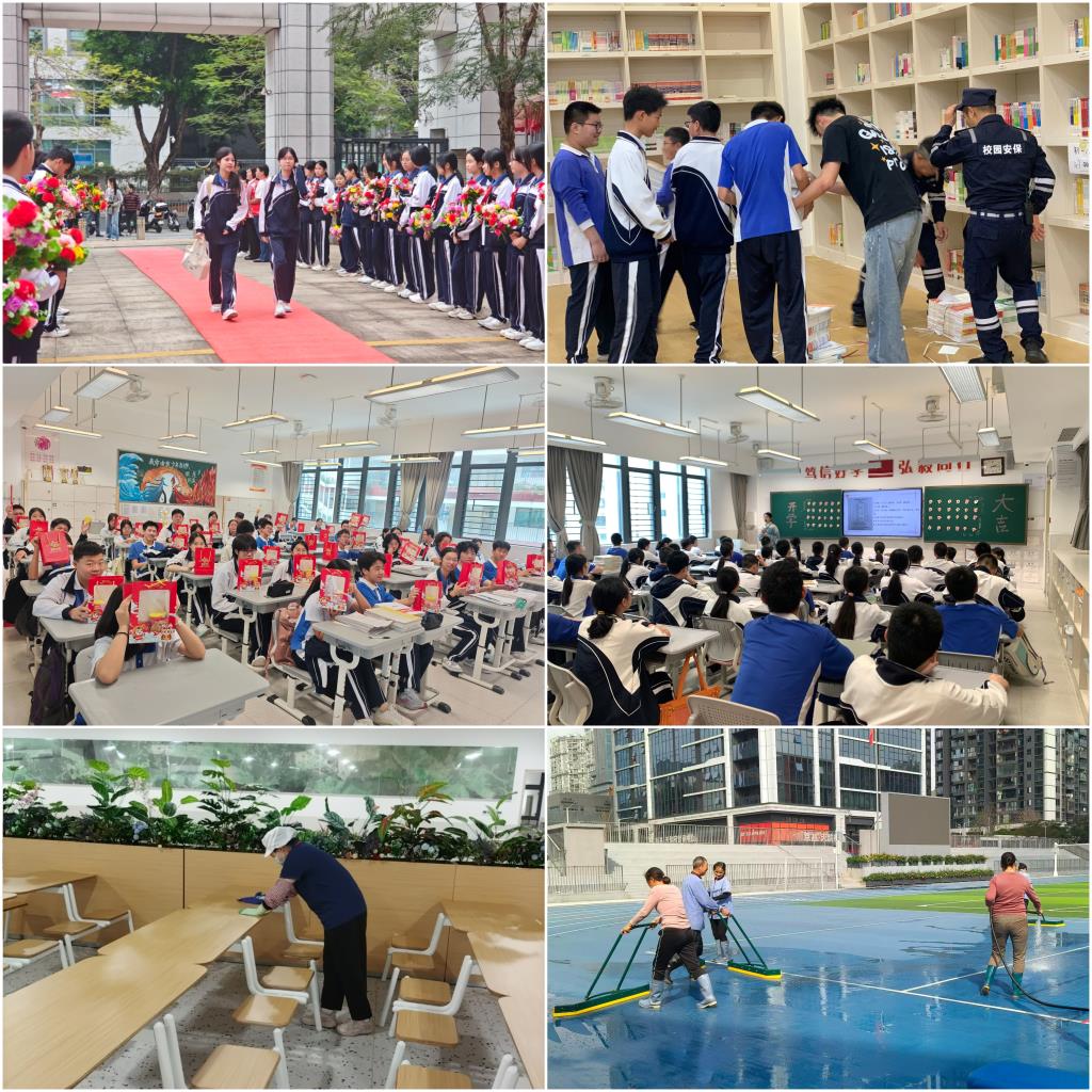 深北莫附属布心中学同学们有序返校、领取新教材、打扫卫生